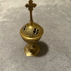 Gold Incense Burner with Cross Design